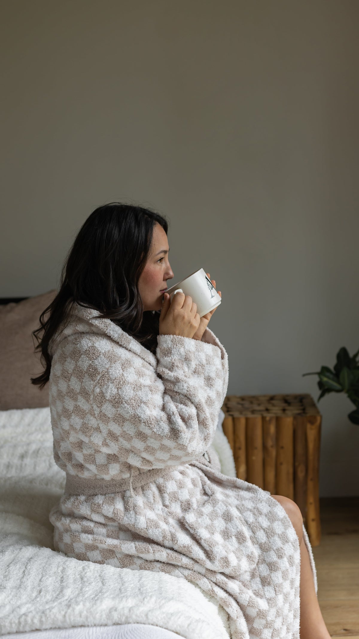 Adult Check Print Hooded Robe-1
