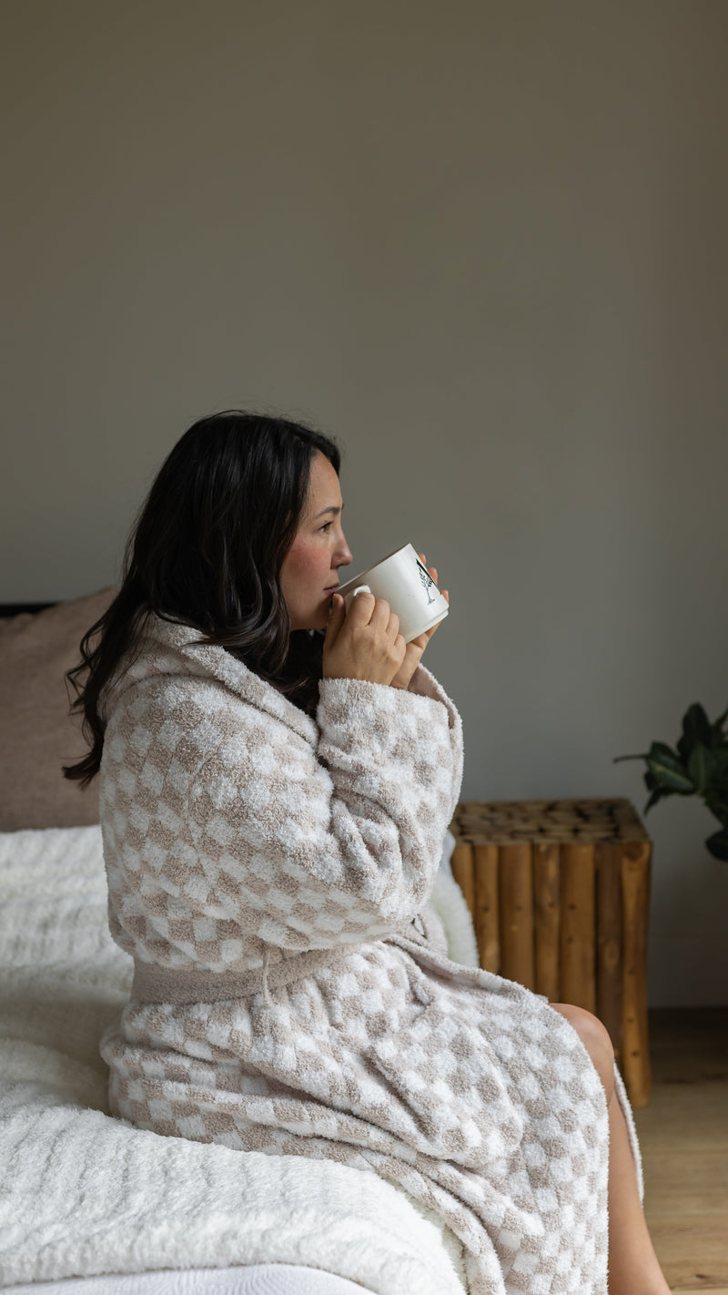 Adult Check Print Hooded Robe-1