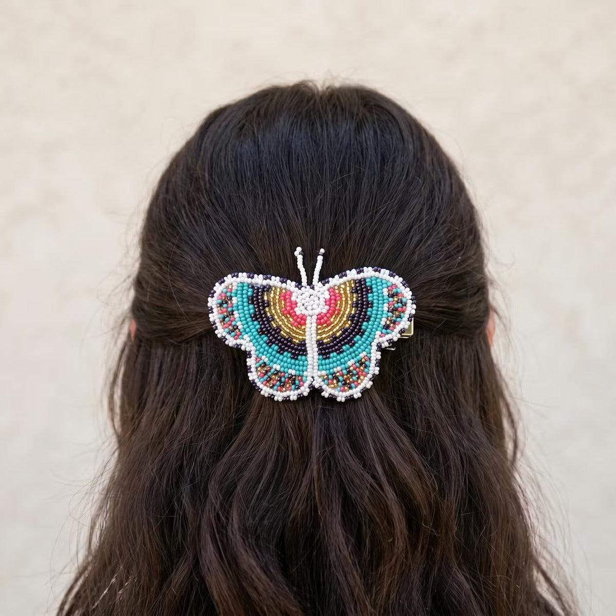 Turquoise Butterfly Beaded Barrette-6