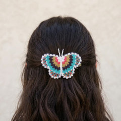 Turquoise Butterfly Beaded Barrette-6