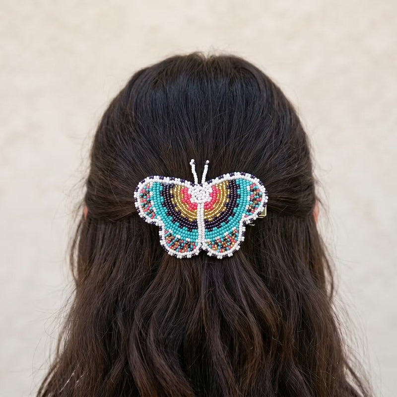Turquoise Butterfly Beaded Barrette-6