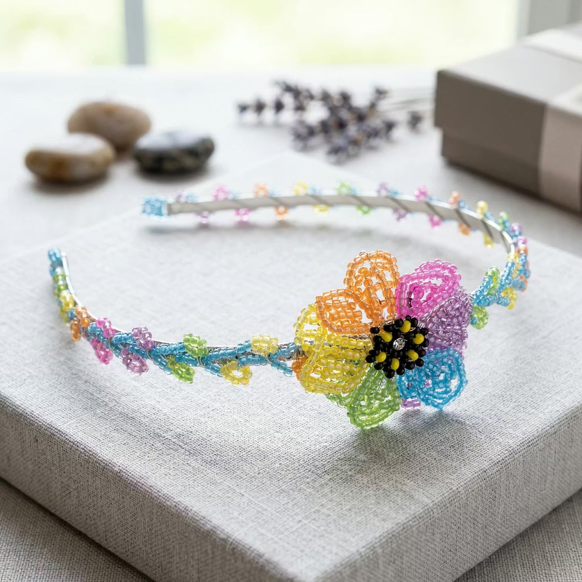 Beaded Headband with Flower Multicolour-4