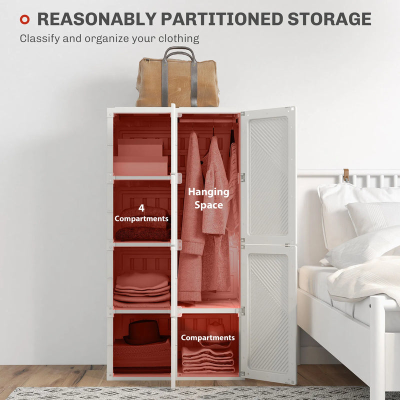 White Portable Wardrobe – Foldable Clothes Storage Organizer with 5 Compartments & Hanging Rod (United States & Canada Delivery Only)-1
