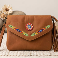 Leather beaded Crossbody bag(Brown)-4
