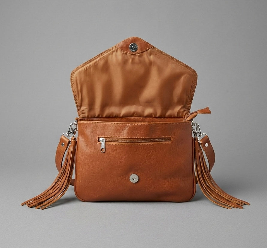 Leather beaded Crossbody bag(Brown)-8