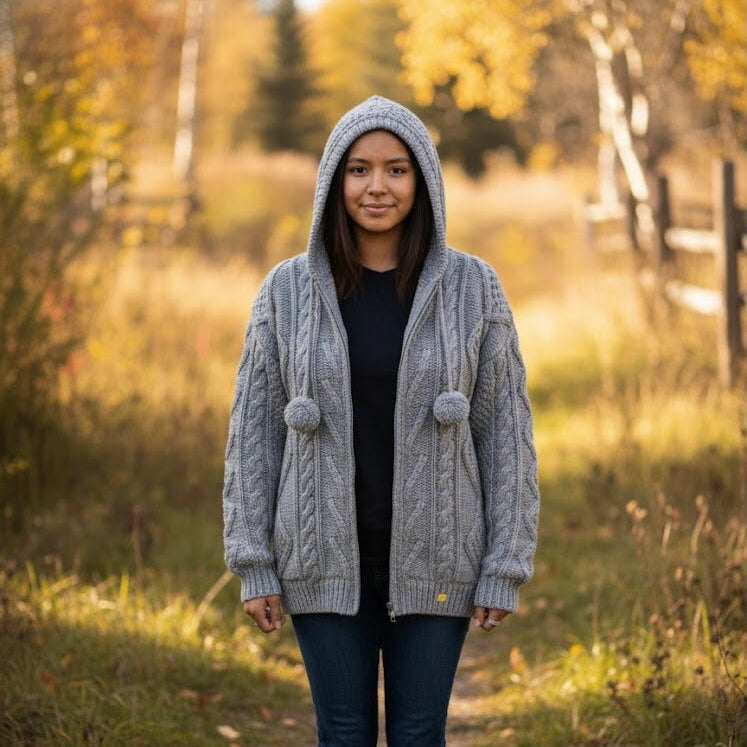 Grey Cayambe Alpaca Cable Knit Sweater-7