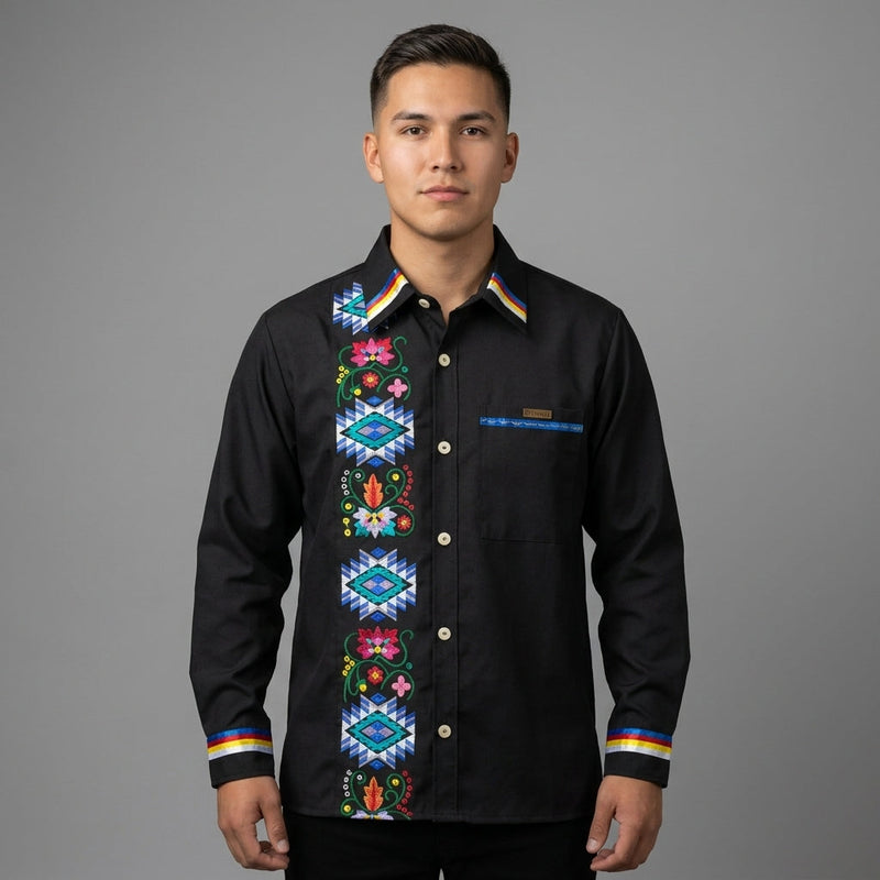 Embroidered Ribbon Shirt (Blue)-1