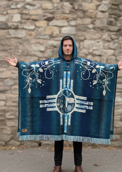 Four Winds hummingbirds Hand Made Wool Poncho-4