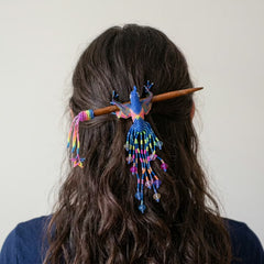 Blue Hummingbird Beaded Hair Stick-2