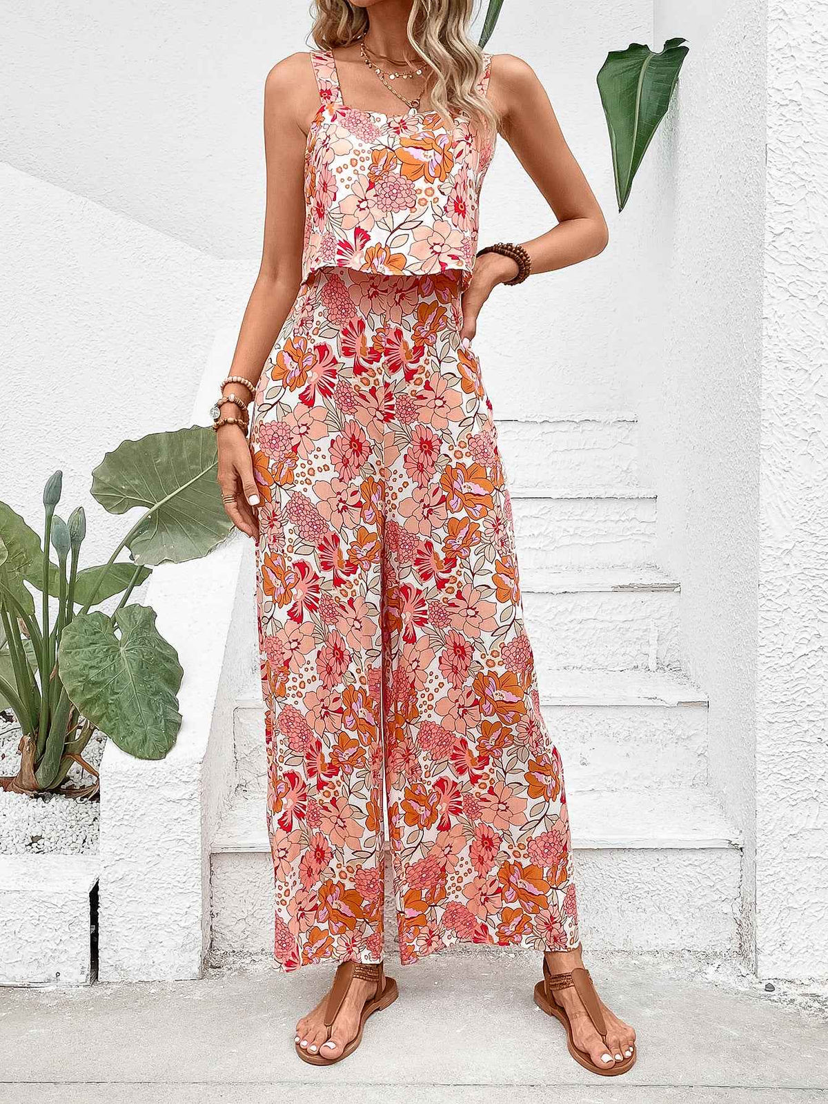 Women's Printed Square-Neck Camisole Cropped Jumpsuit-4