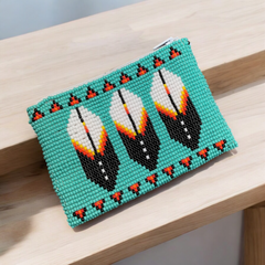 Feather Beaded coin purse-2