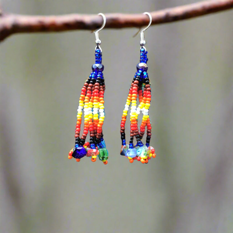 Dark Blue Six-Strand Beaded Cascade Earrings-1