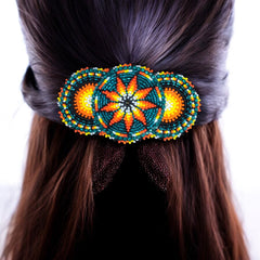 Green Native American Beaded Barrettes-1