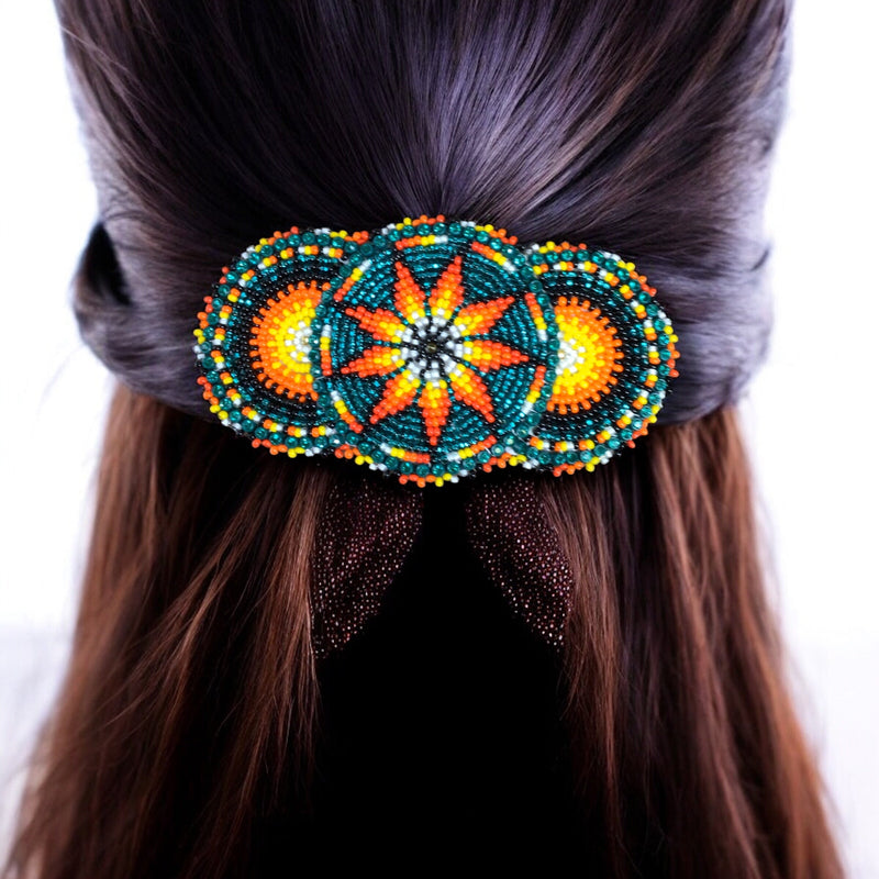 Green Native American Beaded Barrettes-1