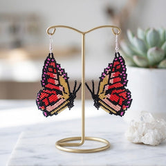 Pink Beaded Butterfly Wing Earrings-5