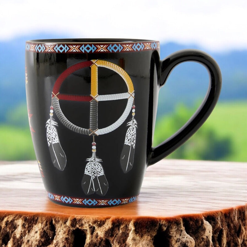 16 Oz Medicine Wheel Black Ceramic Mug-1