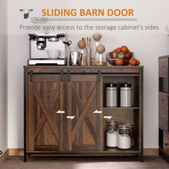 Industrial Rustic Brown Buffet Cabinet – Kitchen Sideboard with Sliding Barn Doors, 3 Drawers & Adjustable Shelves (United States & Canada Delivery Only)-6
