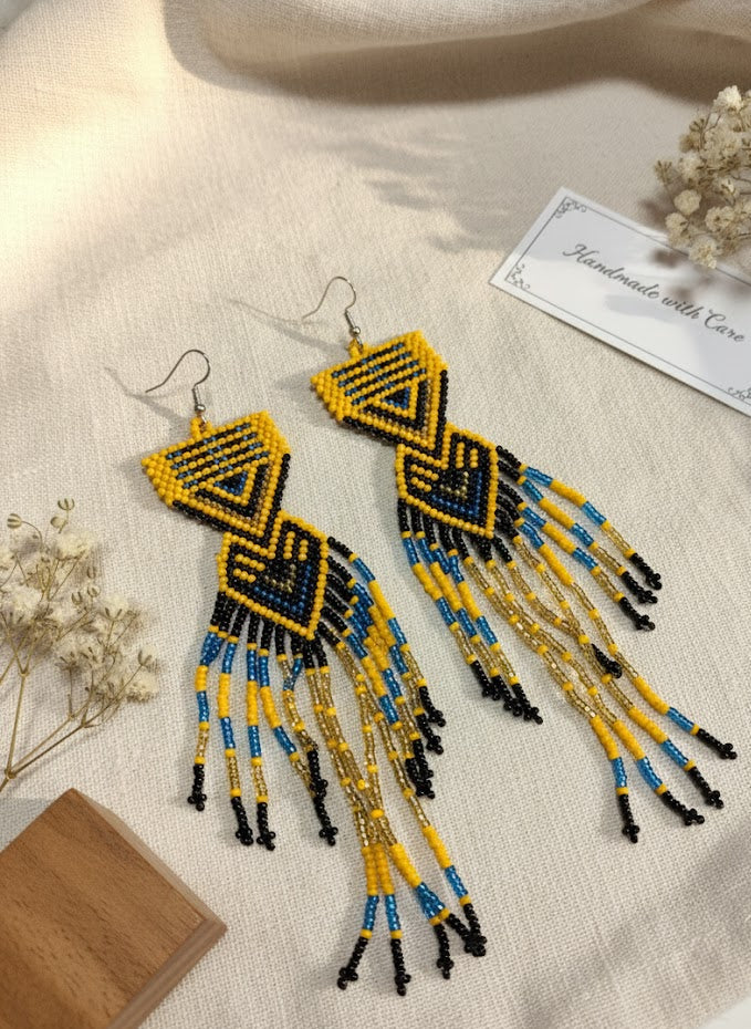 Yellow and Black Sunset Path Beaded Earrings-1