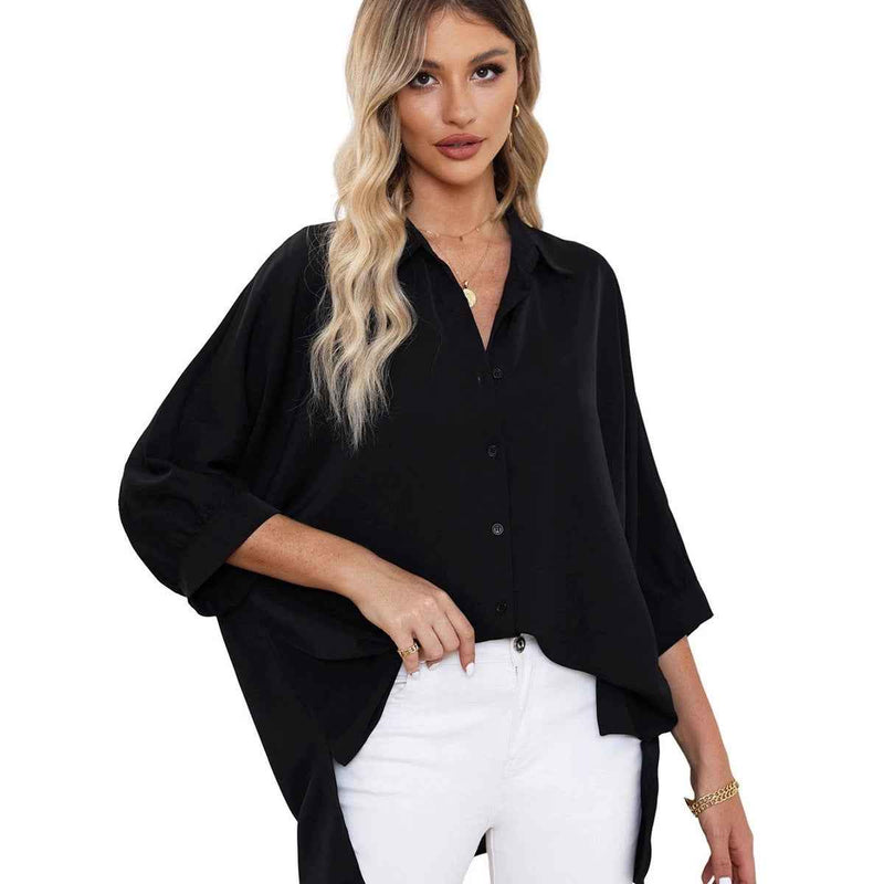 Women's Summer Solid-Color Casual Button-Up Shirt-4