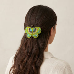 Green Butterfly Beaded Barrette-2