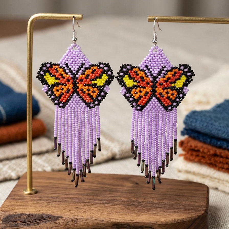 Light purple Beaded Dancing Wing Earrings-2