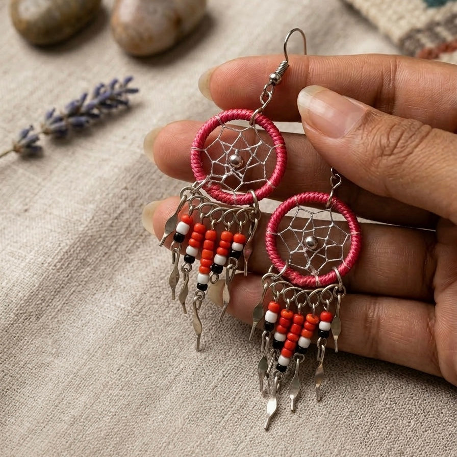 Red Dreamcatcher earrings-2