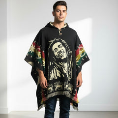 Vintage Bob Marley Hooded Poncho HandMade Wool Poncho-1