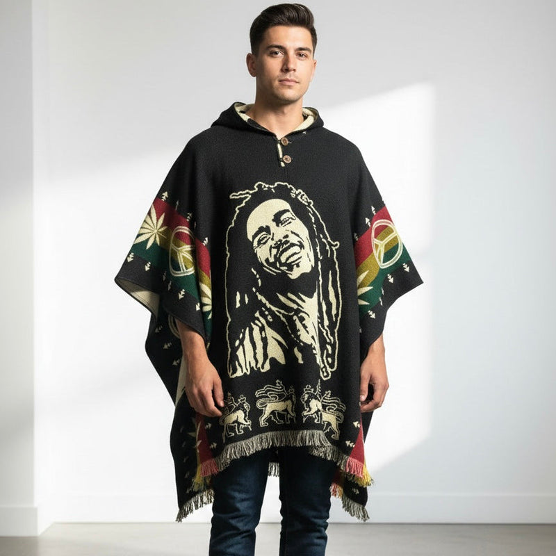 Vintage Bob Marley Hooded Poncho HandMade Wool Poncho-1