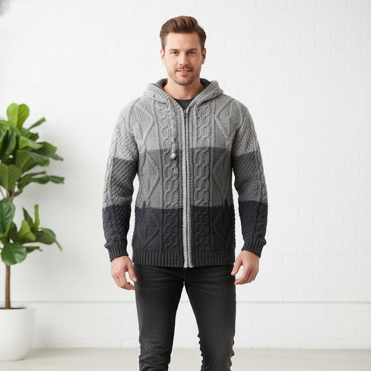 Grey and Black Cayambe Alpaca Cable Knit Sweater-1