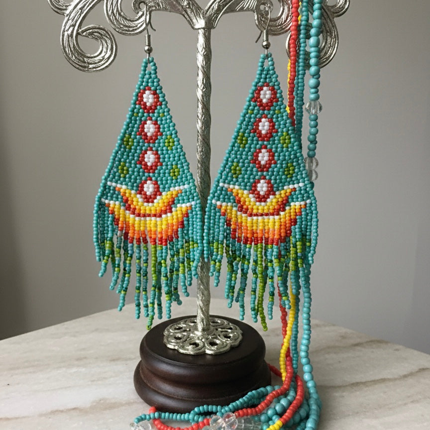 Turquoise Flame Blossom Drop Earrings-1
