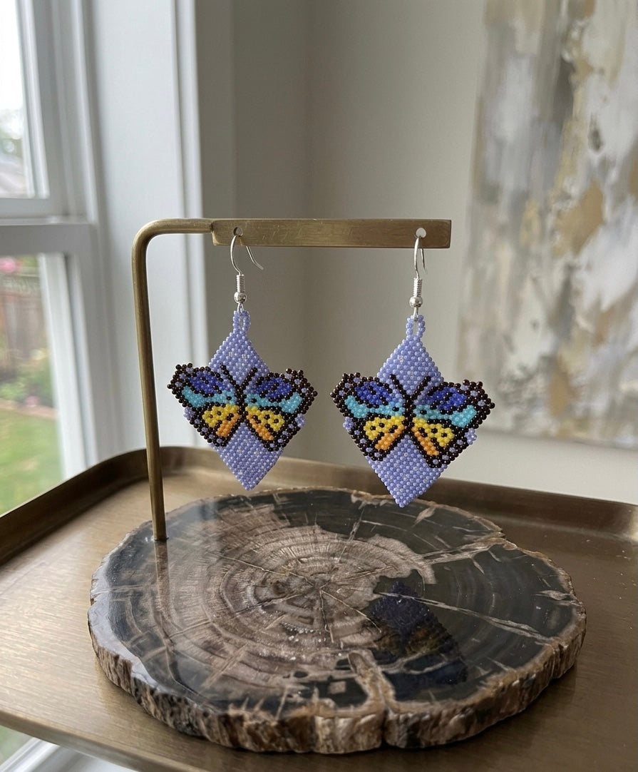 Butterfly Beaded Earrings (Blue)-4