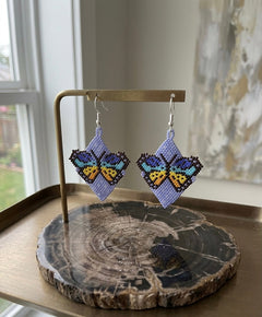 Butterfly Beaded Earrings (Blue)-4
