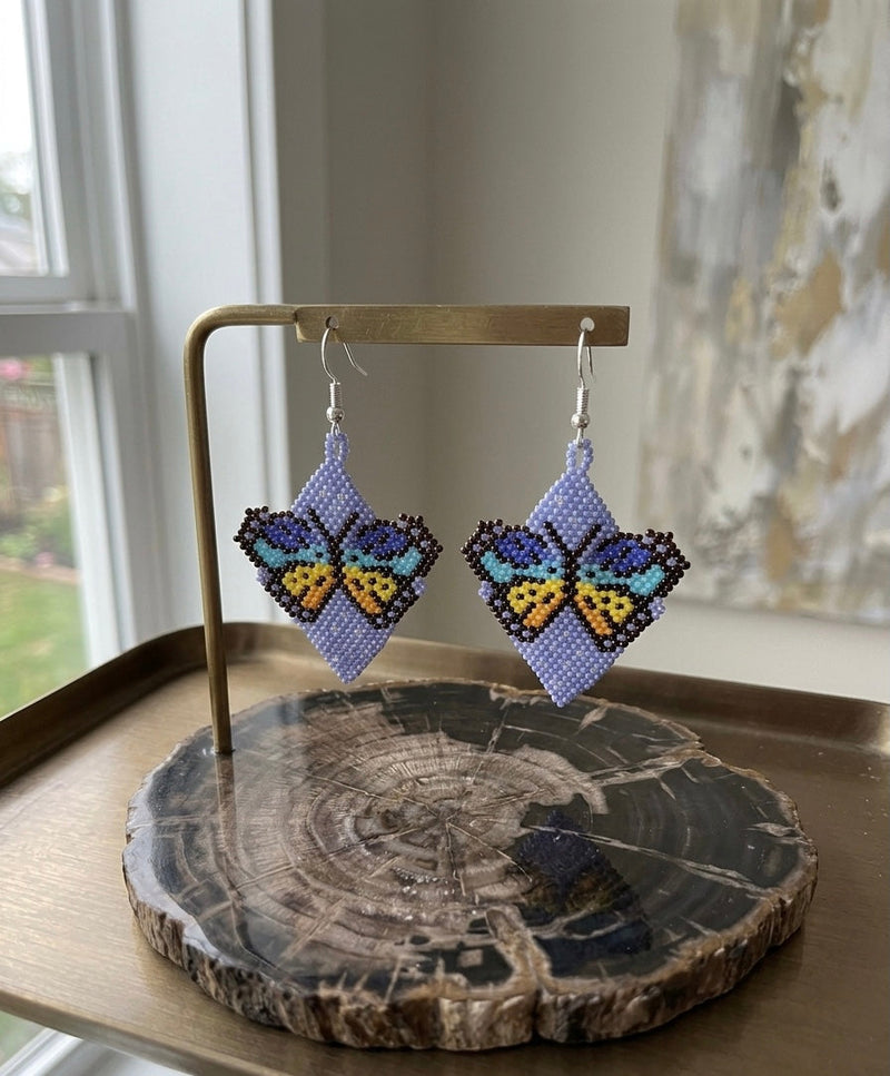 Butterfly Beaded Earrings (Blue)-4