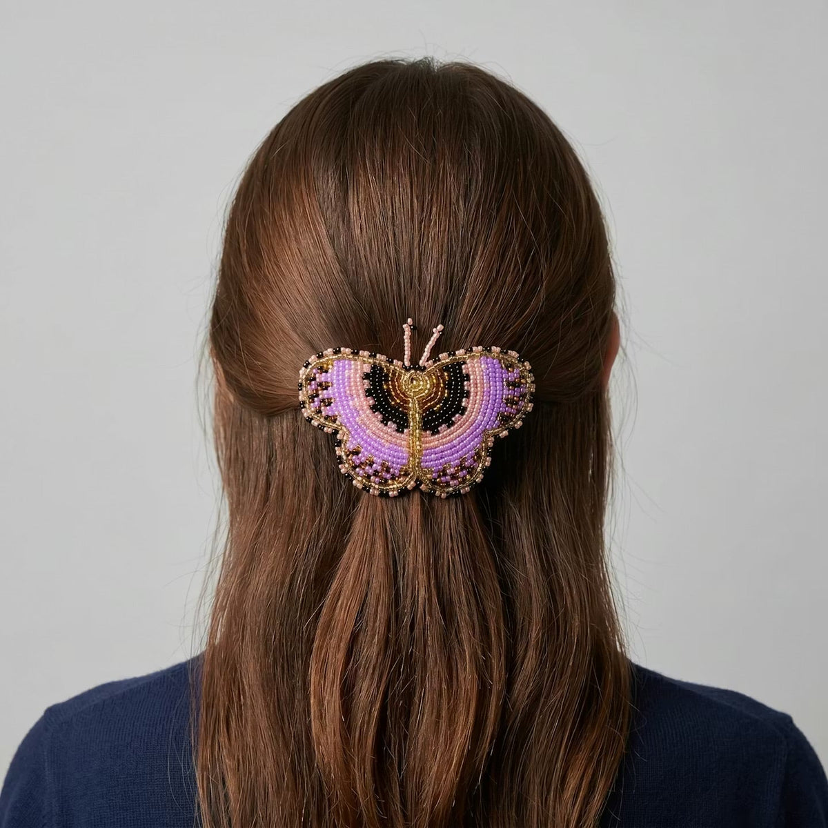 Pink Butterfly Beaded Barrette