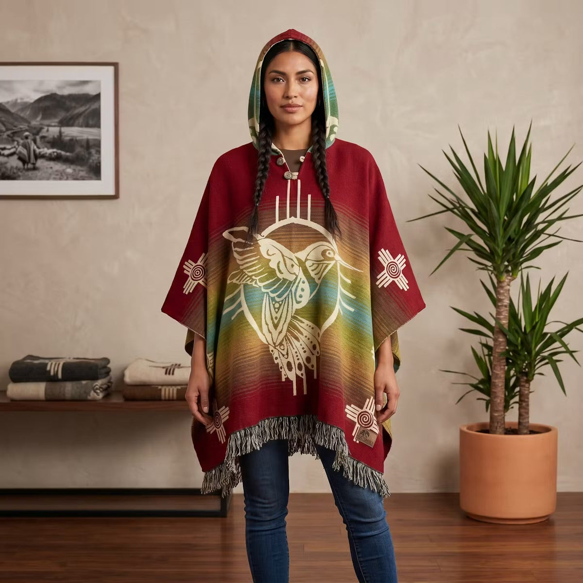 Humming bird HandMade Wool Poncho
