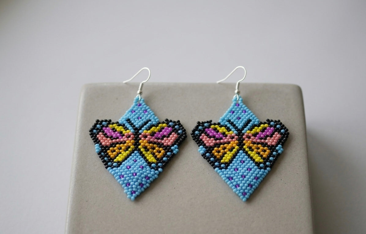 Butterfly Beaded Earrings (Blue)