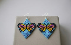 Butterfly Beaded Earrings (Blue)-1