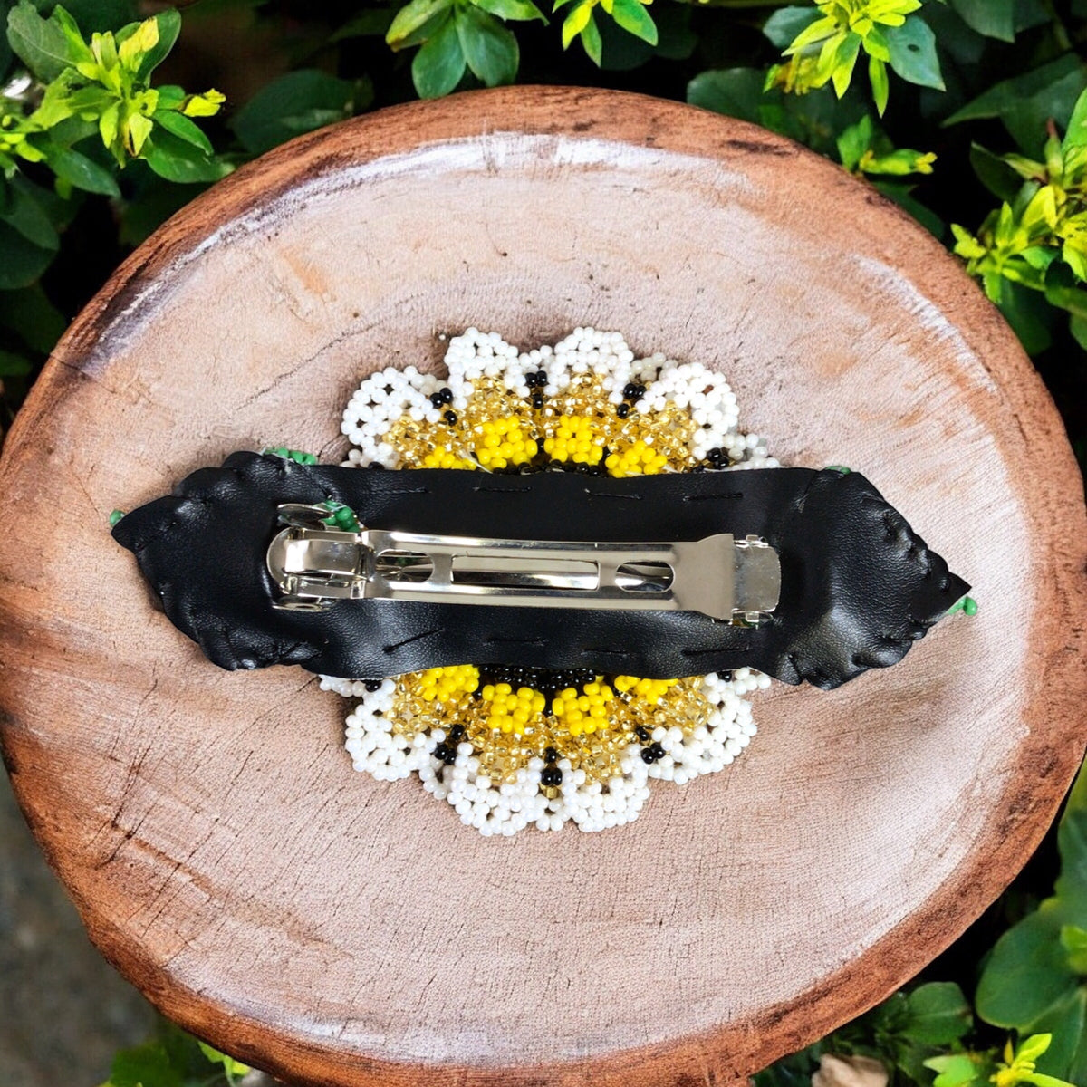 Handmade Beaded Sunflower Hair Clip-Beige-2