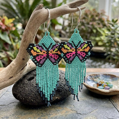 Turquoise Beaded Dancing Wing Earrings-2