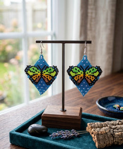 Butterfly Beaded Earrings (Blue)-2