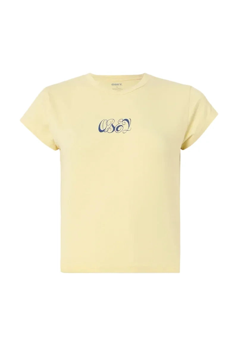 Obey 'Swirly Script' Cropped Tee - Pale Banana-1