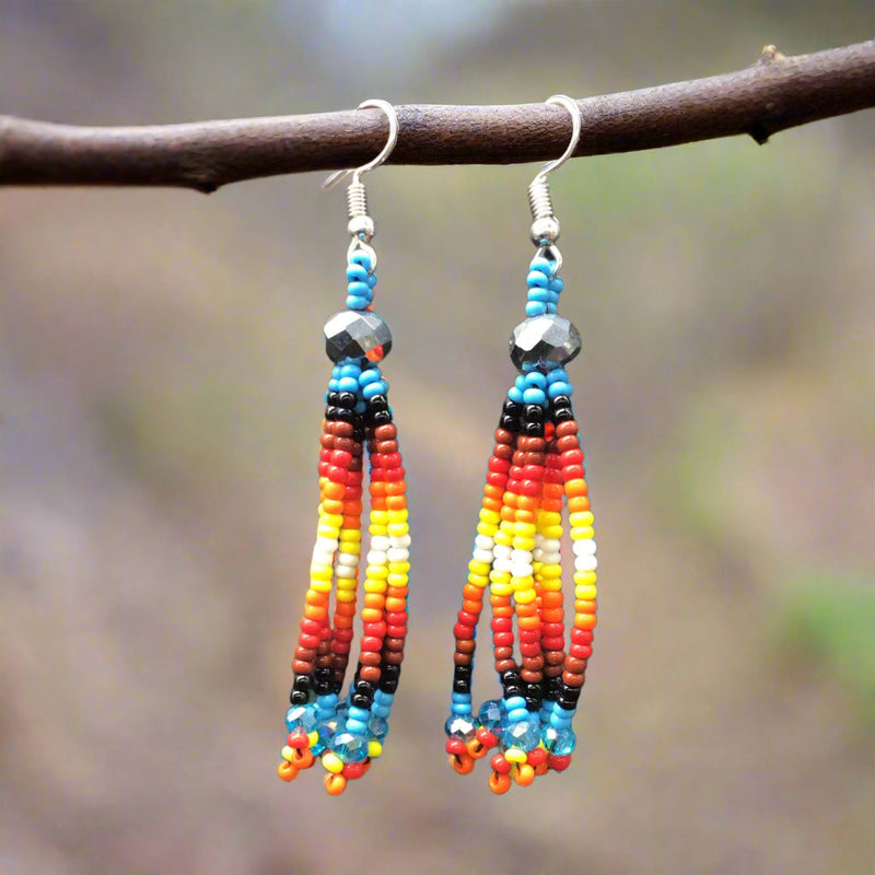 Skyblue Six-Strand Beaded Cascade Earrings-1