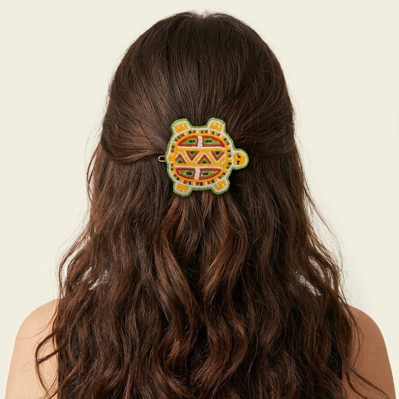 Beaded turtle Barrette Yellow accent-7