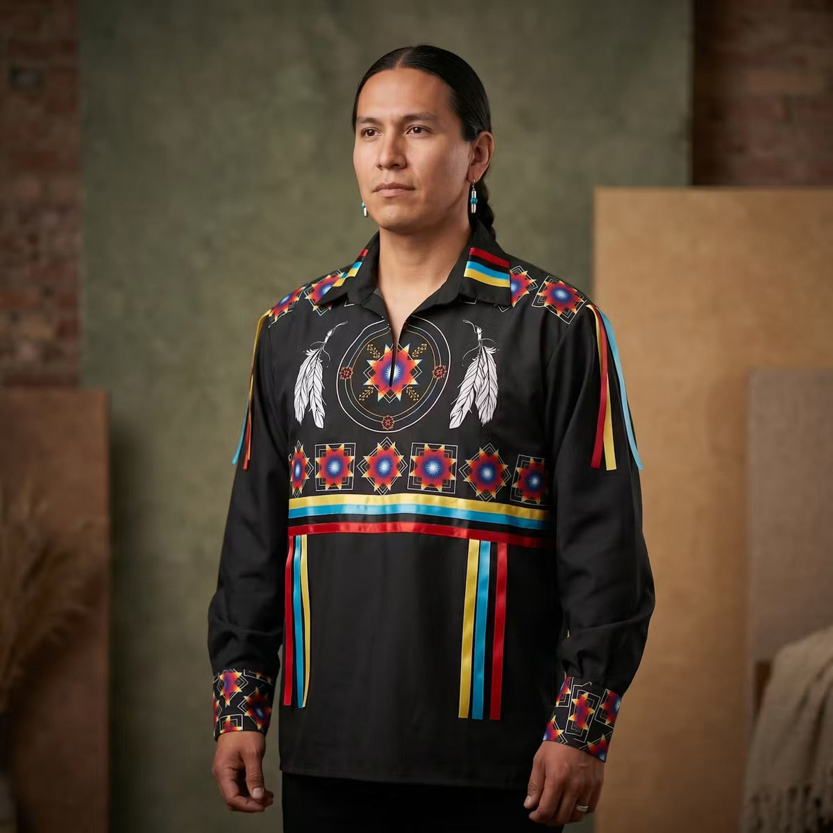 Ribbon Shirt with feathers-9