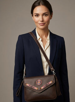 Leather beaded Crossbody bag(Chocolate Brown)-1