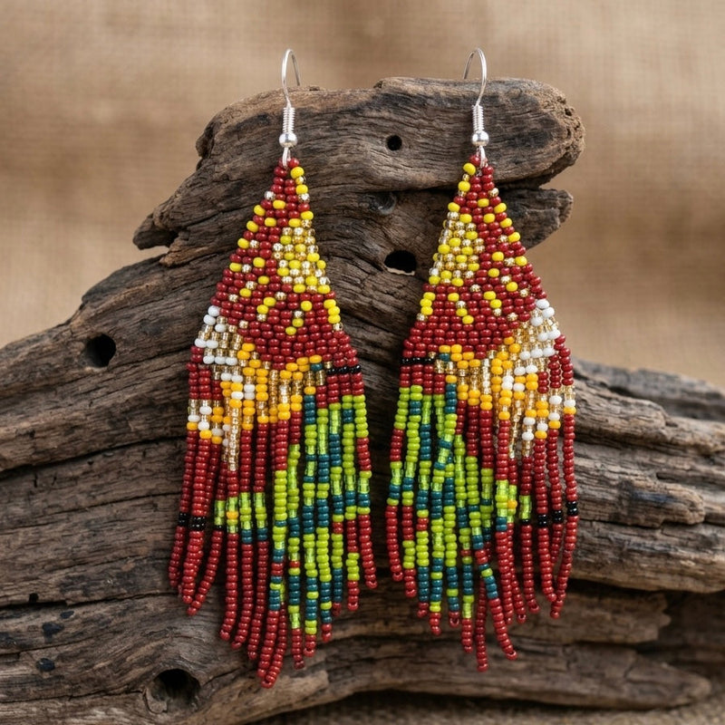Maroon Sky Dancer Beaded Earrings-1