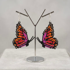 Pink Beaded Butterfly Wing Earrings-1