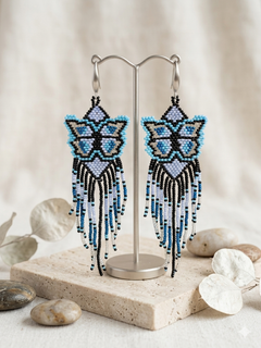 Blue Beaded Dancing Wing Earrings-2