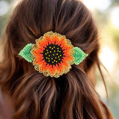 Handmade Beaded Sunflower Hair Clip-Red-1