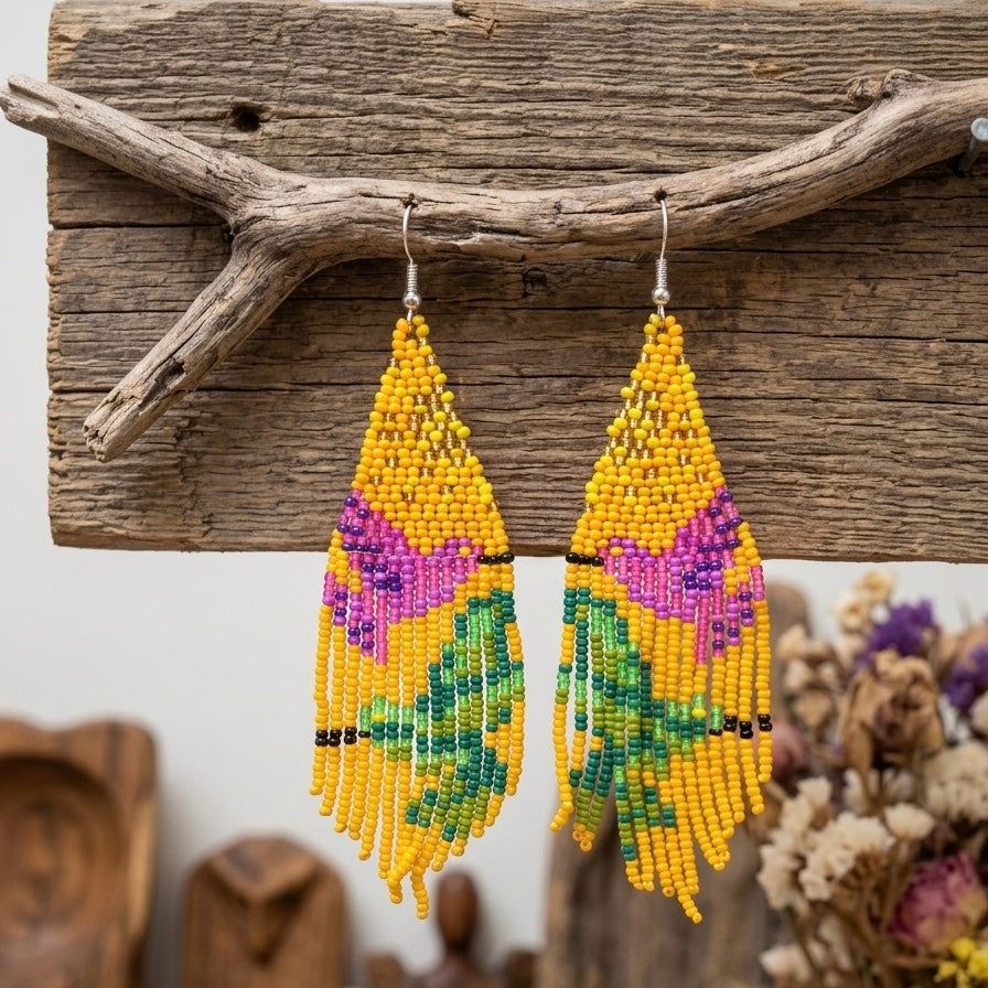 Mustard Sky Dancer Beaded Earrings-4